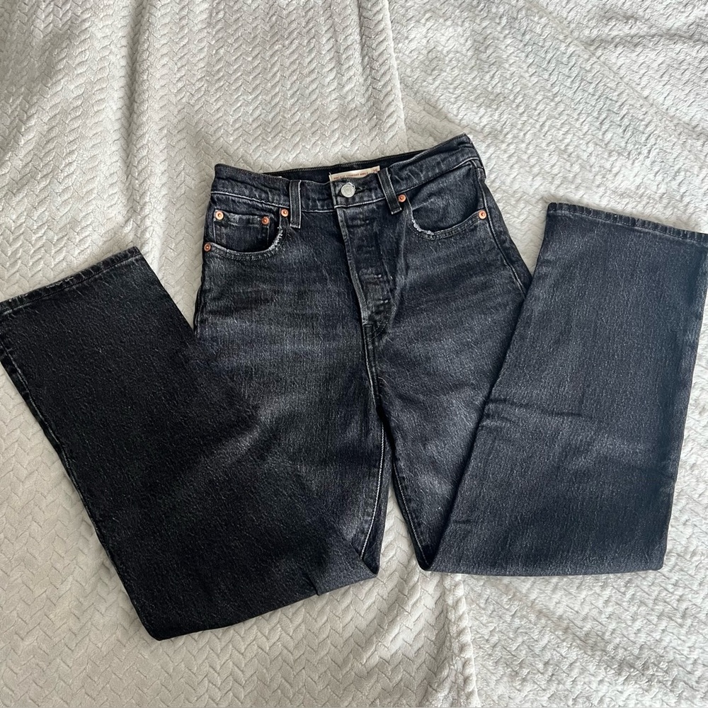 LEVI’S Women Ribcage Straight Ankle Jeans, Washed Black, Size 25x27
